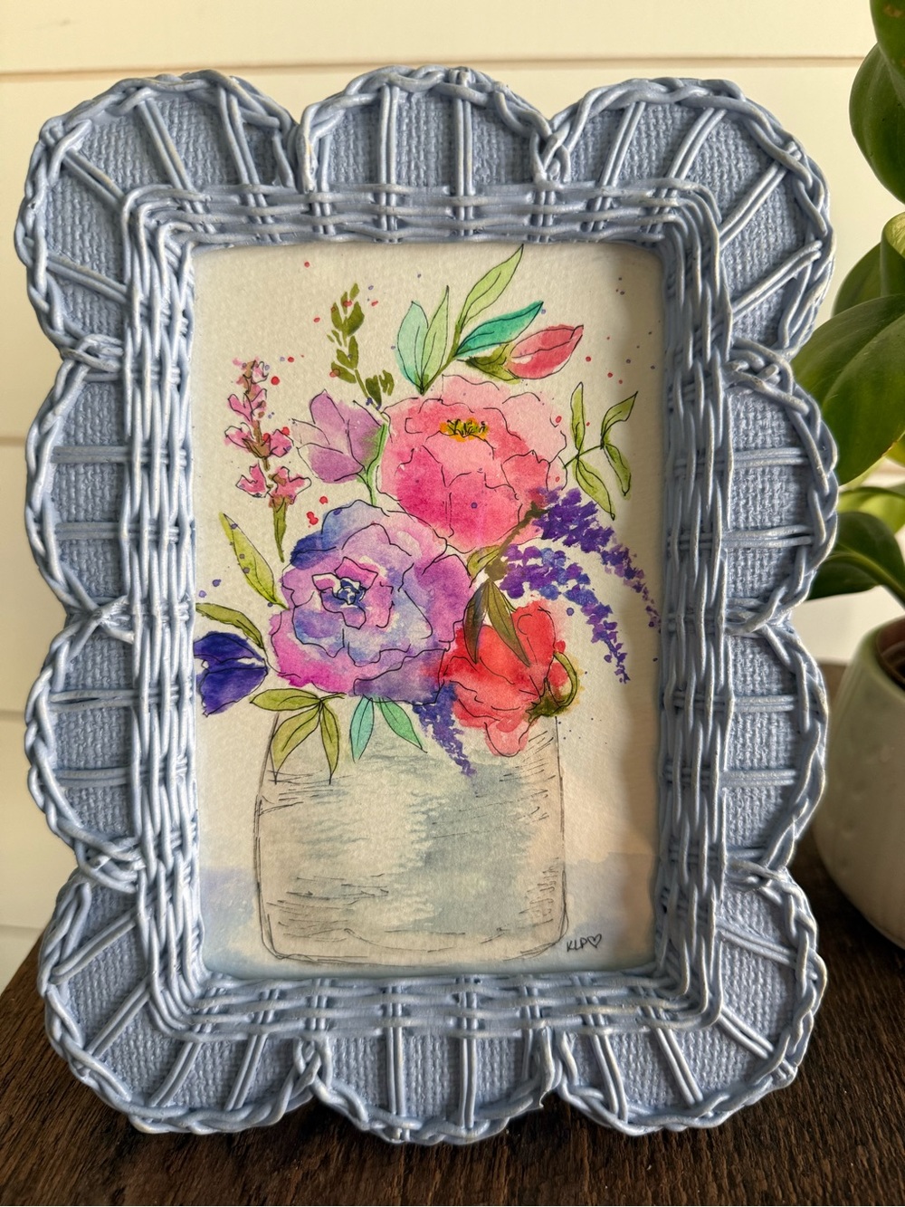 Hand crafted watercolor original in 4x6 woven frame - Picture 3 of 5